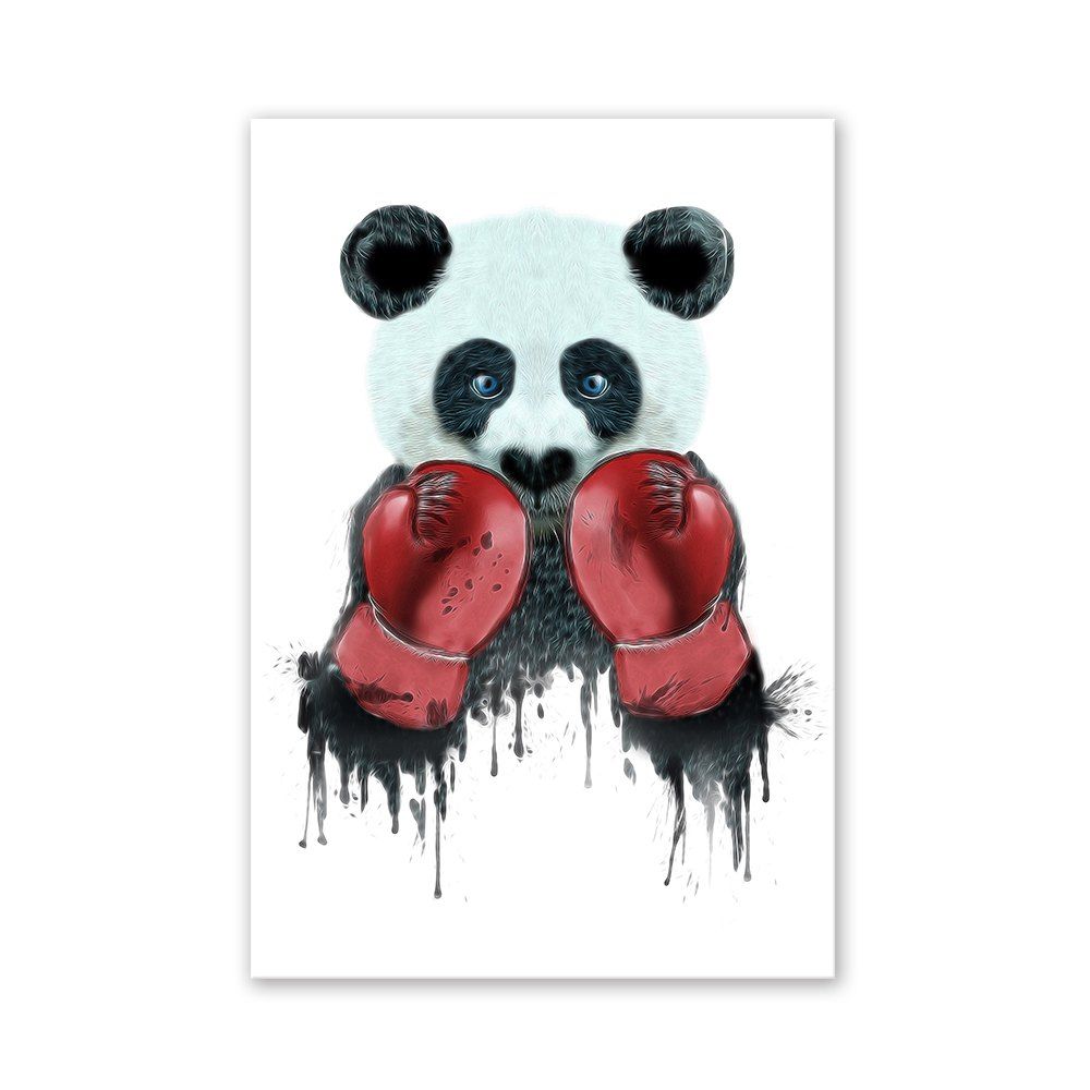 

W028 Boxing Panda Unframed Wall Art Canvas Prints for Home Decor, Multi-a