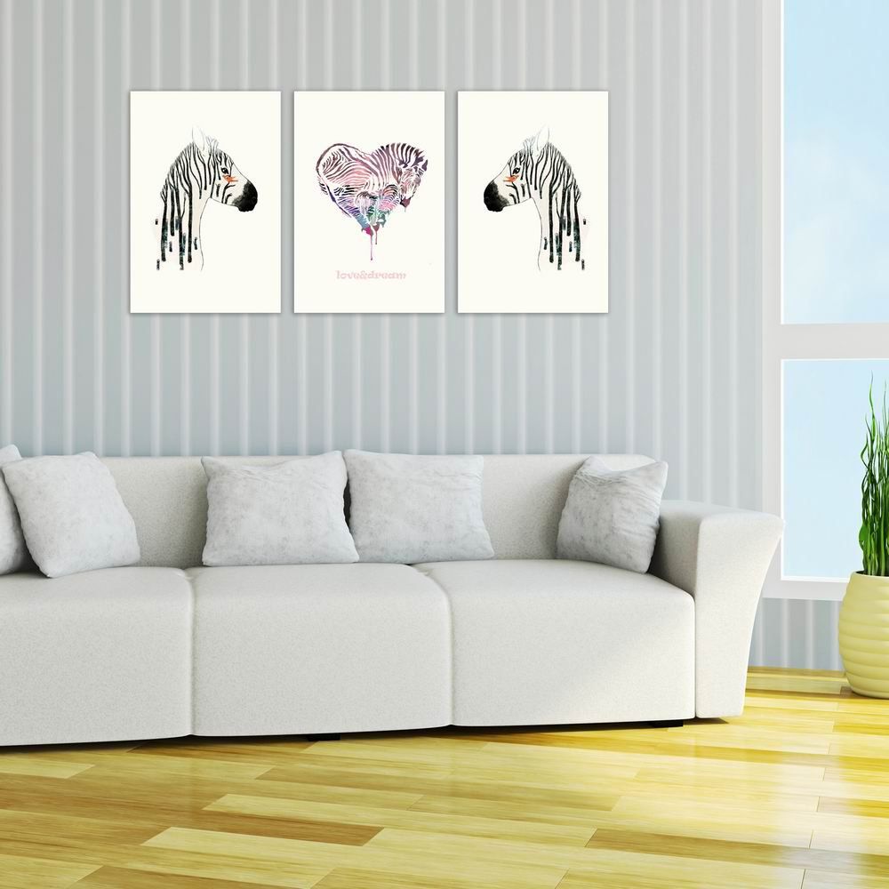 

W032 Zebra Unframed Art Wall Canvas Prints for Home Decorations 3 PCS, Multi-a