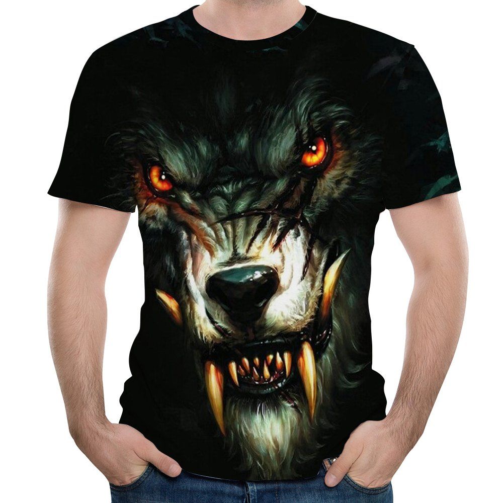 

2018 Summer Casual Personality 3D Printed Short T-shirt, Black