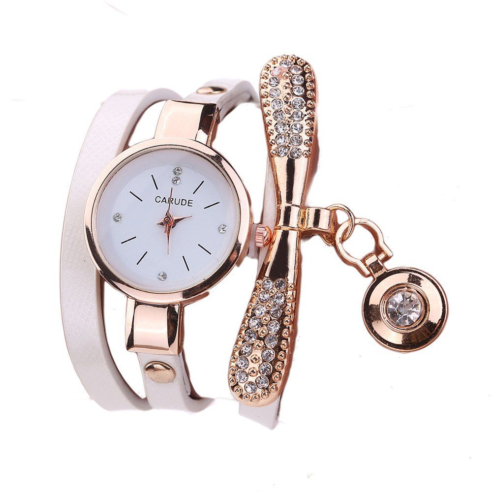 

XR1931 Women Wrap Around PU Leather Wrist Watch with Pendant, White