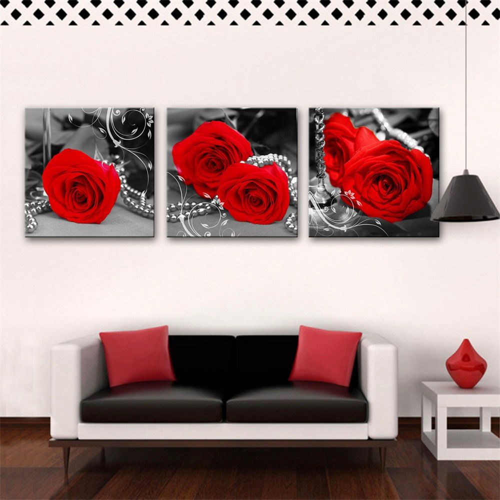 

Special Design Frameless Paintings Red Rose Print 3PCS, Multi