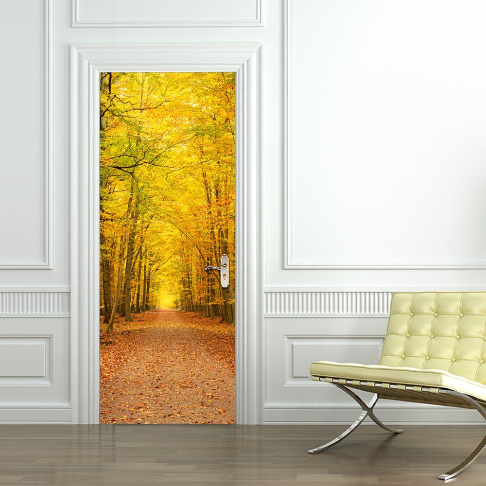 

Autumn Deciduous Large Yellow Tree Leaves Landscape Door Stickers, Multi