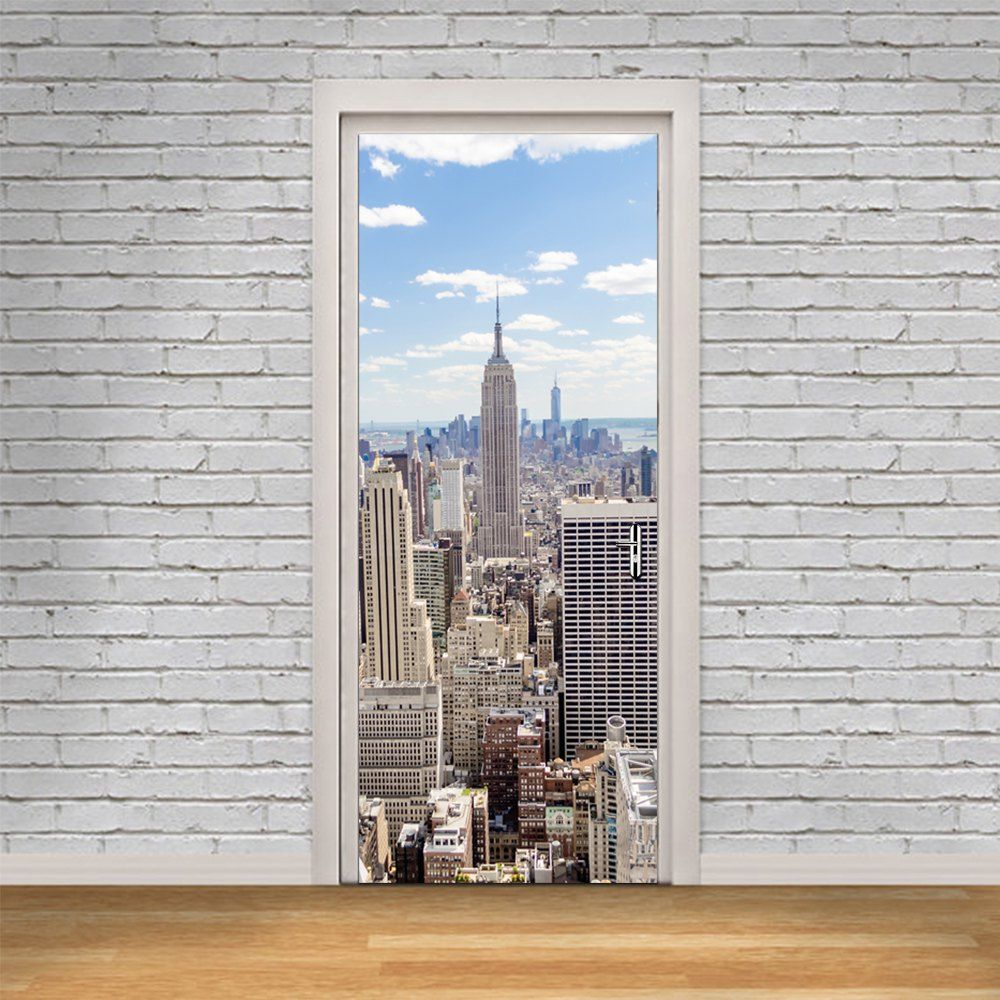 

3D Overlooking The Manhattan Landscape Door Stickers Building Decals, Multi