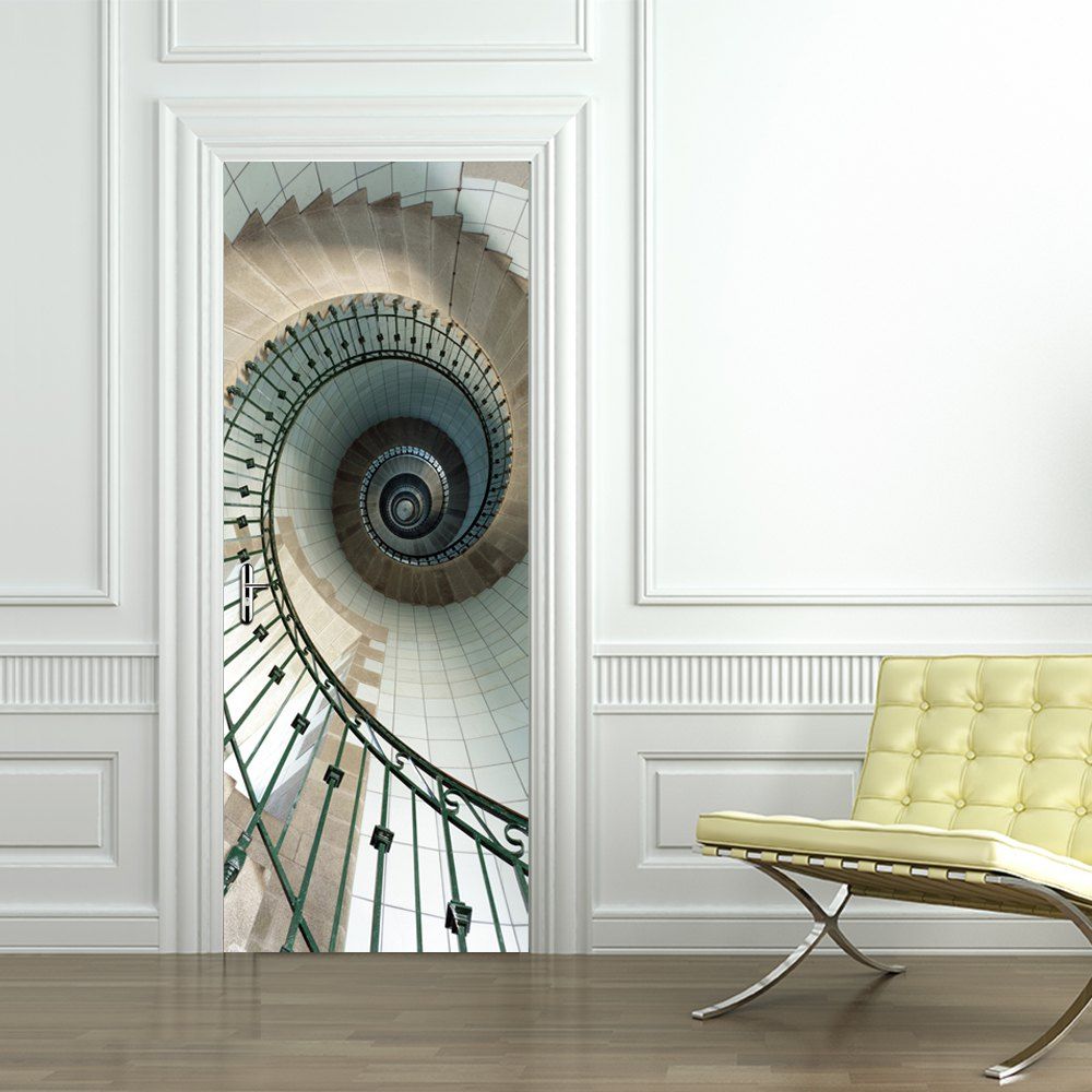 

Creative Spiral Staircase Door Stickers DIY Stairs Mural Home Decor, Multi