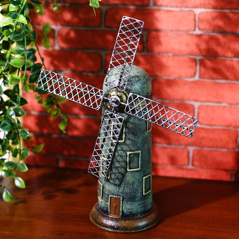 

WXQY-15 Vintage Dutch Windmill Resin Craft Decorative Piggy Bank, Green