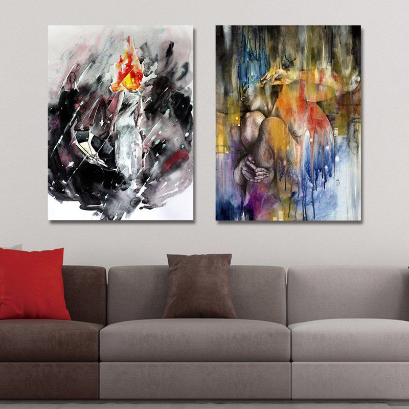 

MY43-CX - 300-303 2PCS Fashionable Watercolor Characters Print Art, Multi