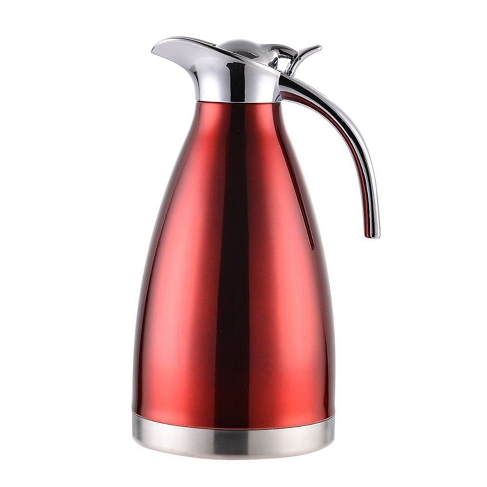 

2L Stainless Steel Coffee Cold Drink Kettle Household Water Pitcher Bottle 68 OZ, Red wine