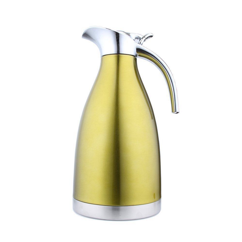 

2L Stainless Steel Coffee Cold Drink Kettle Household Water Pitcher Bottle 68 OZ, Gold