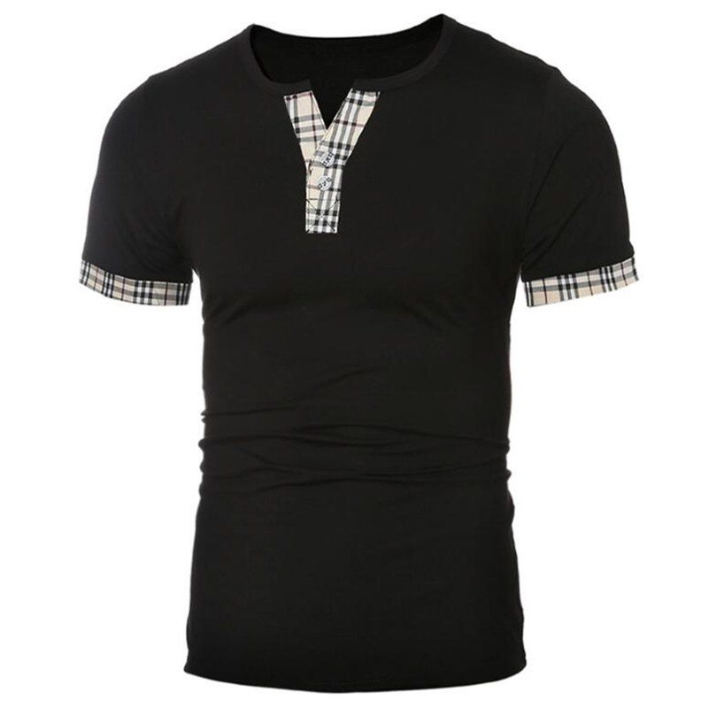 

Men's Casual Cotton Shirts Slim Fit Short Sleeve Henley T-shirts, Black
