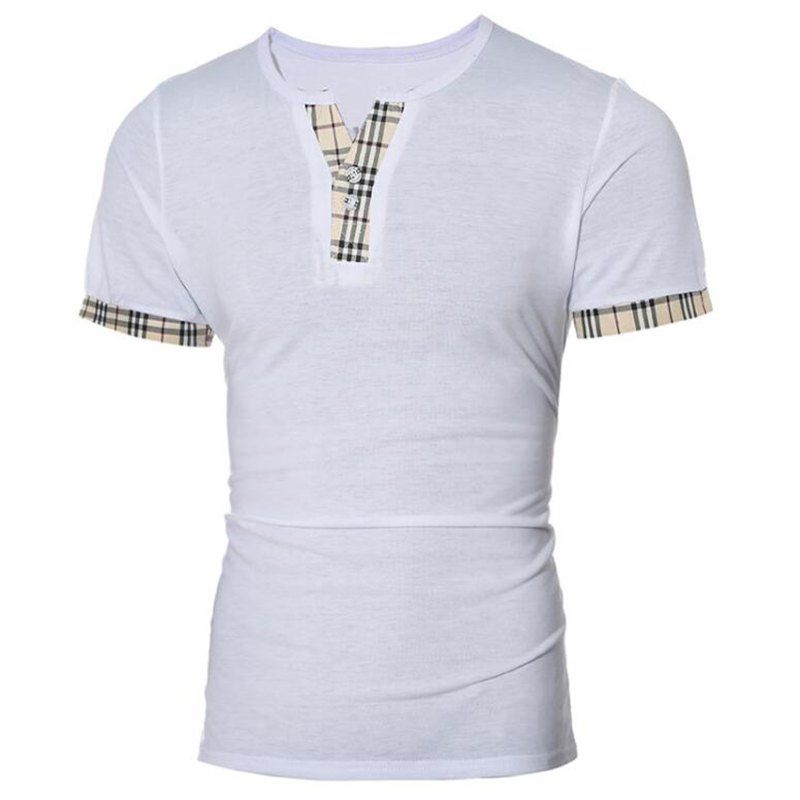

Men's Casual Cotton Shirts Slim Fit Short Sleeve Henley T-shirts, White