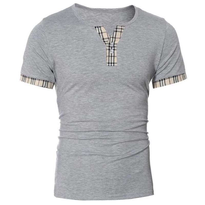 

Men's Casual Cotton Shirts Slim Fit Short Sleeve Henley T-shirts, Light gray