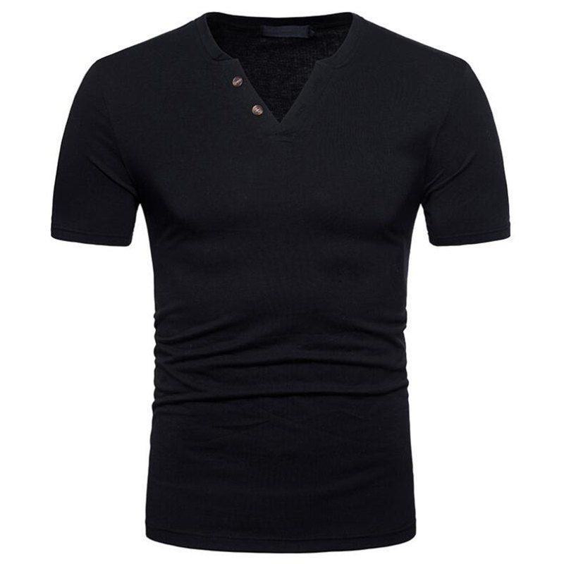 

Men's Casual Cotton Slim Fit Short Sleeve Henley T-shirts, Black