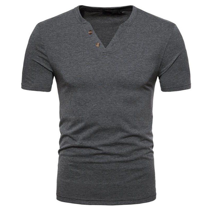 

Men's Casual Cotton Slim Fit Short Sleeve Henley T-shirts, Dark gray