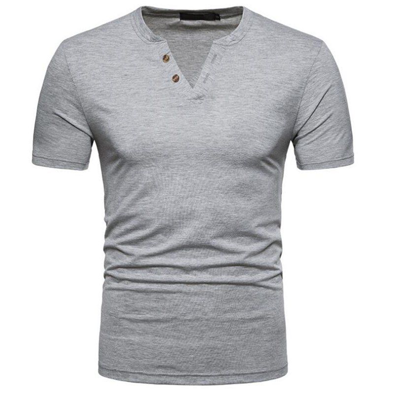 

Men's Casual Cotton Slim Fit Short Sleeve Henley T-shirts, Light gray
