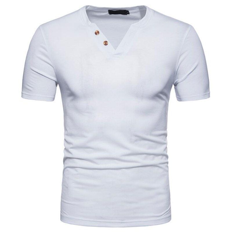 

Men's Casual Cotton Slim Fit Short Sleeve Henley T-shirts, White