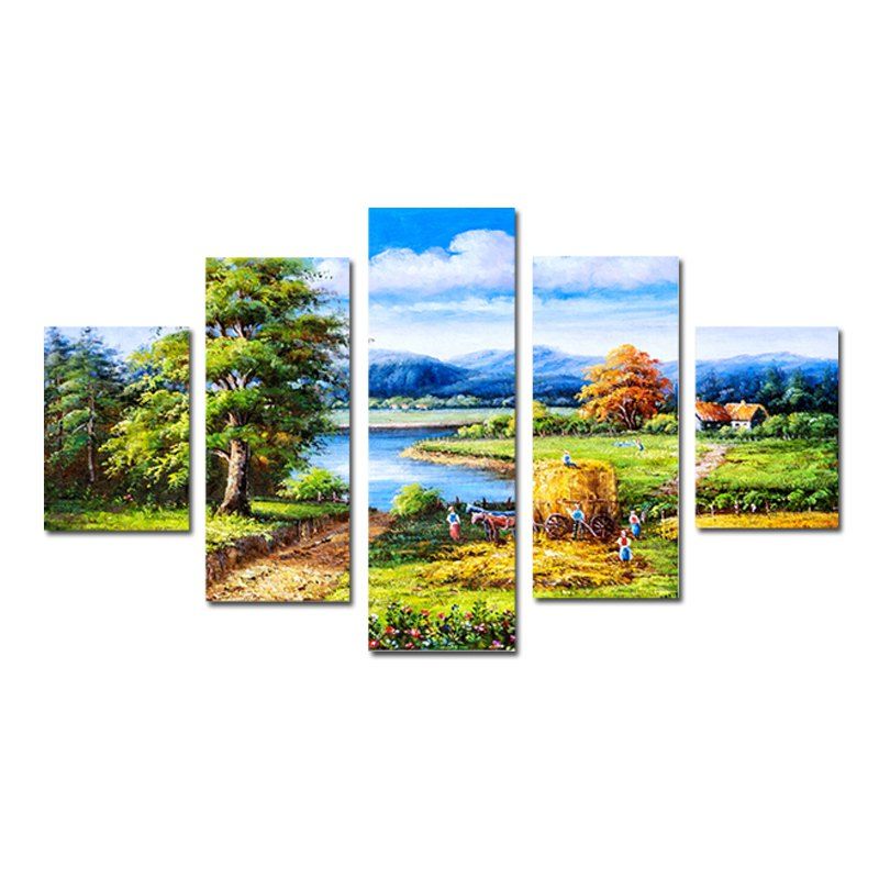 

QiaoJiaHuaYuan Contemporary Sitting Room Sofa Background Mountain Scenery 5PCS, Multi