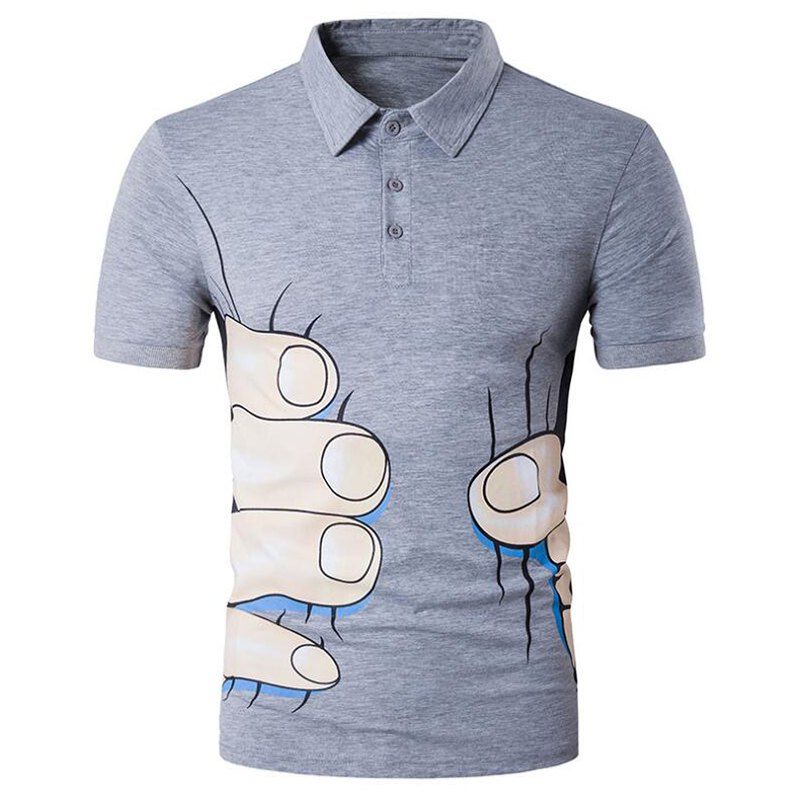 

Men's 3D Print Casual Slim Fit Short Sleeve Polo Shirt, Light gray