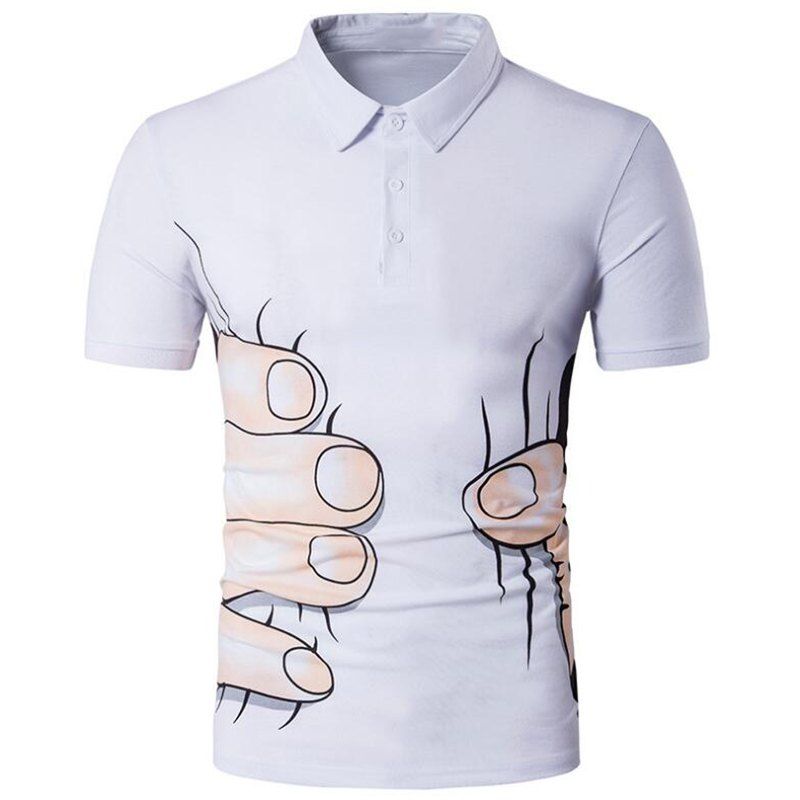 

Men's 3D Print Casual Slim Fit Short Sleeve Polo Shirt, White