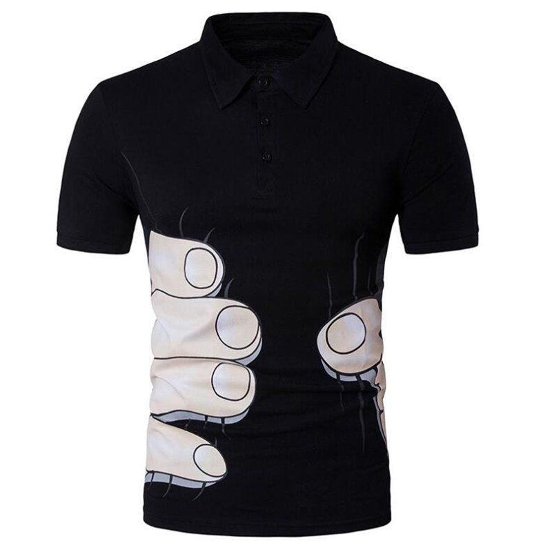 

Men's 3D Print Casual Slim Fit Short Sleeve Polo Shirt, Black