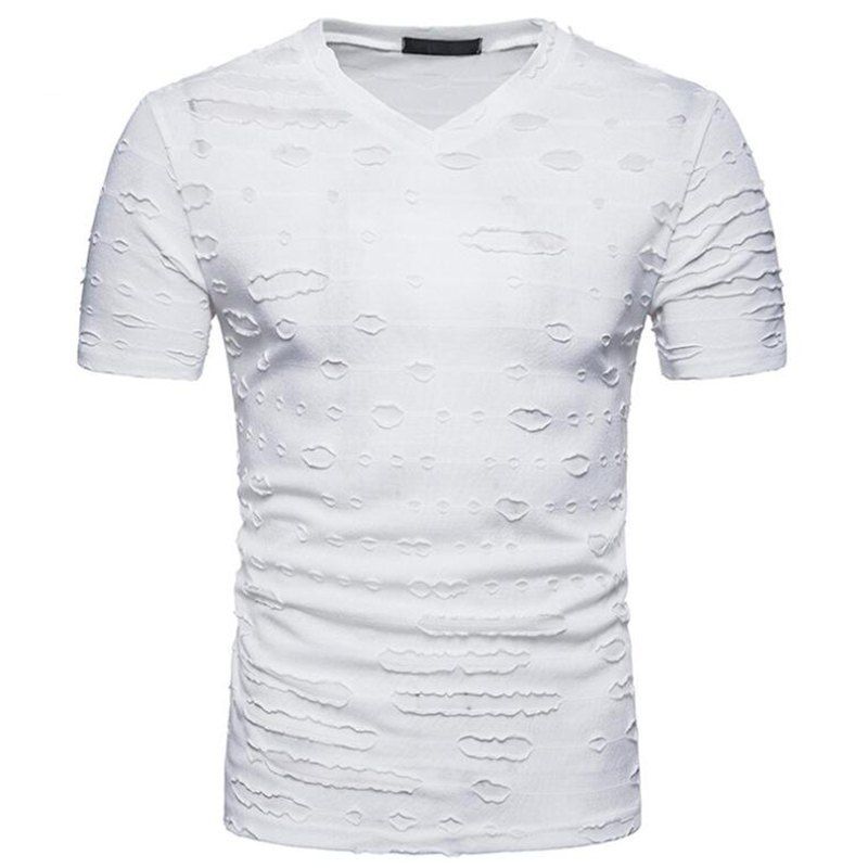 

Men's Casual Holes Slim Fit Short Sleeve T-shirts, White