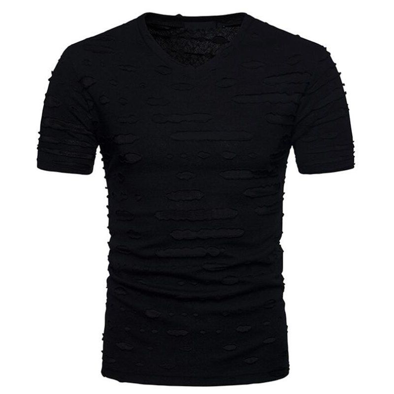 

Men's Casual Holes Slim Fit Short Sleeve T-shirts, Black