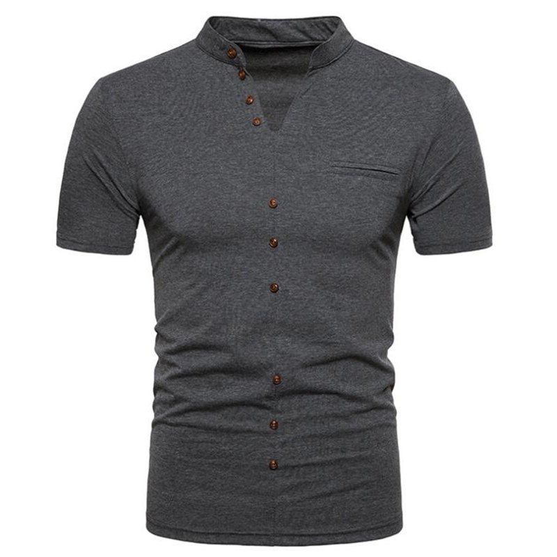 

Men's Casual Slim Fit Short Sleeve Henley T-shirt Cotton Shirts, Dark gray
