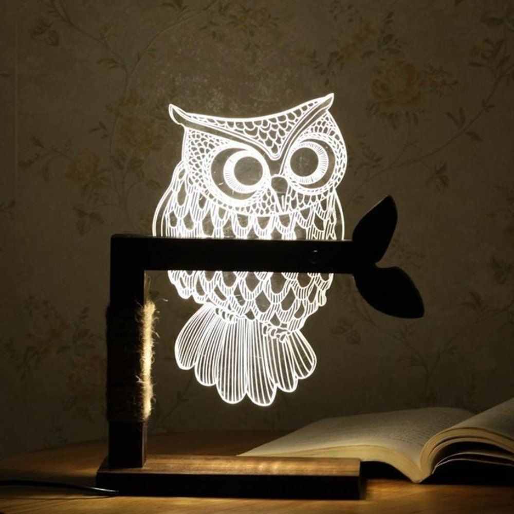 

Owl 3D Vision Creative Solid Wood Desk Lamp, Warm white