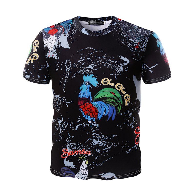 

Summer Fashion Round Collar Rooster Printed Man Short Sleeve T-Shirt, Multi