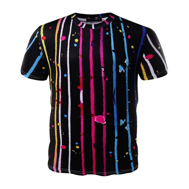 

Summer Fashion New Round Neck Coloured Stripe Men's Short Sleeve T-shirt, Multi