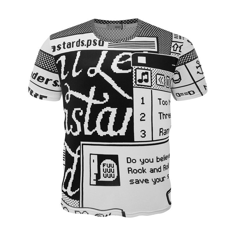 

Summer New Fashion Letter Print Round Neck Men's Short Sleeve T-shirt, Multi