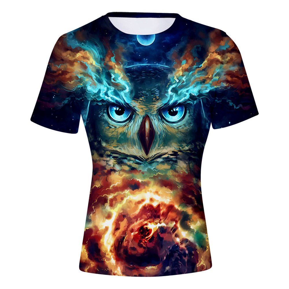 

2018 New Space Owl Print 3D T-Shirt, Multi-a
