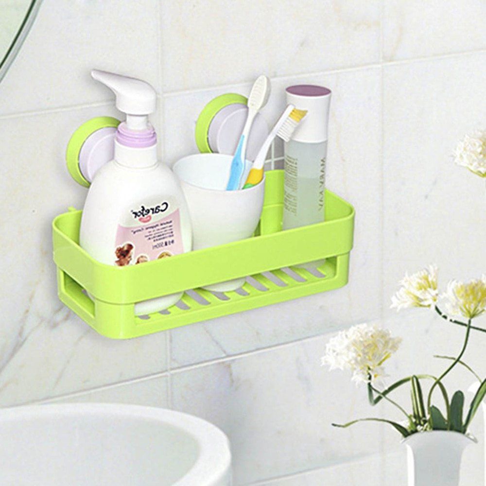 

Plastic Organizer Bathroom Kitchen Double Suction Cup Storage Rack On The Wall, Green yellow