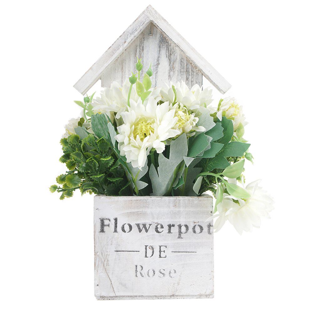 

Wooden House Decorated Art Flower Bonsai, White