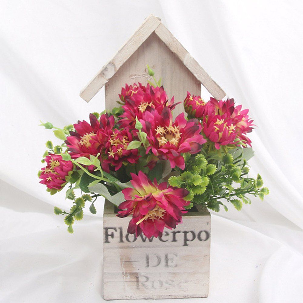 

Wooden House Decorated Art Flower Bonsai, Red wine