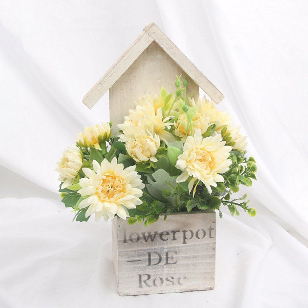 

Wooden House Decorated Art Flower Bonsai, Beige