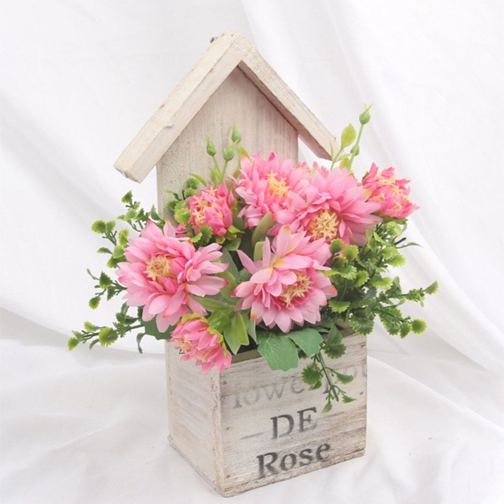 

Wooden House Decorated Art Flower Bonsai, Pink