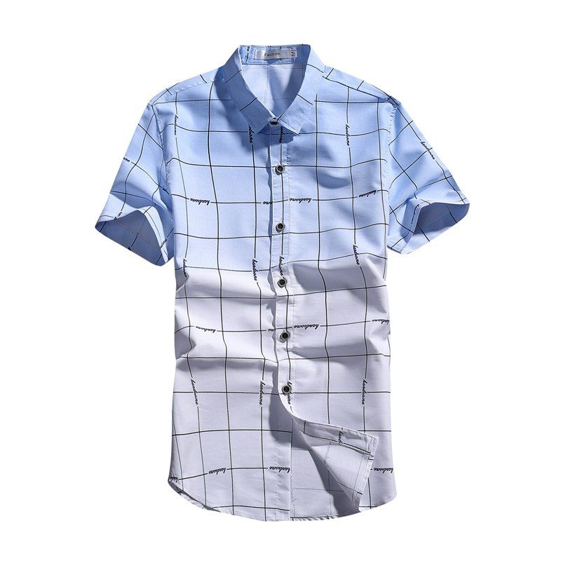 

Summer Short Sleeve Casual Business Plaid Shirt, Light blue