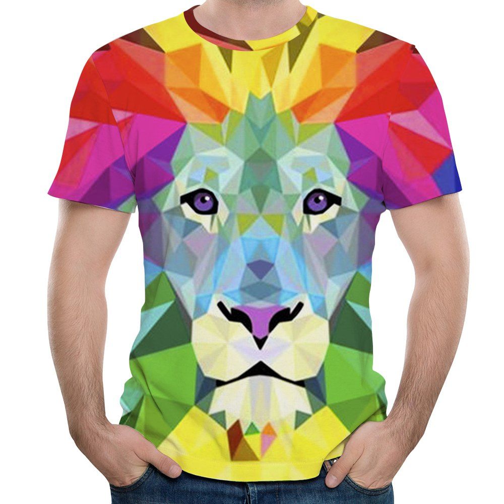 

Summer Leisure Watercolor Lion Figure 3D Print Men's Short Sleeve T-shirt, Multi-d