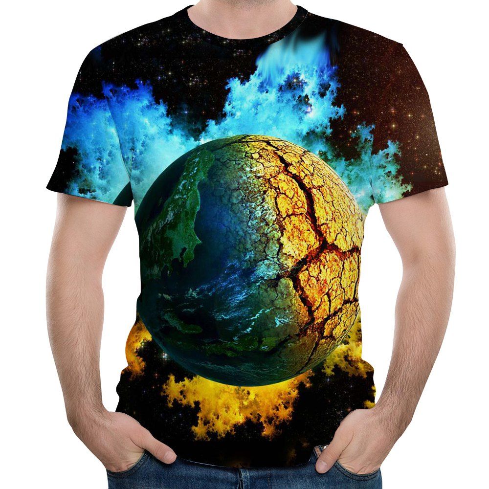 

New Summer Casual Fashion Space Planet 3D Print Men's Short Sleeve T-Shirt, Multi-e