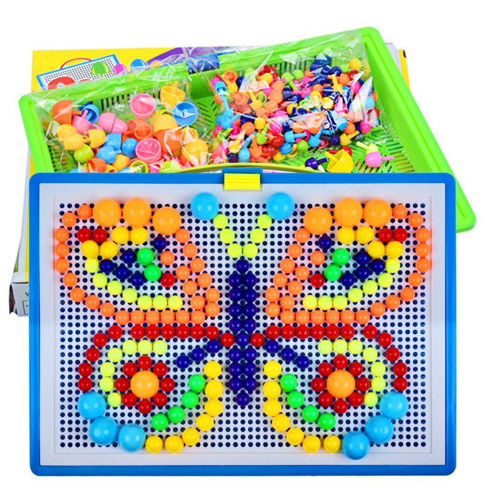 

296PCS Kids Multicolor Plastic Mushrooms Nails DIY Building Blocks, Multi-a