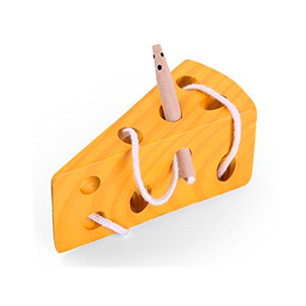 

Wooden Learning Early Development Baby Toy Lacing Threading Cheese Toys, Yellow
