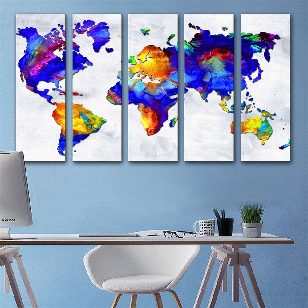 

Special Design Frameless Paintings World Map Print 5PCS, Multi