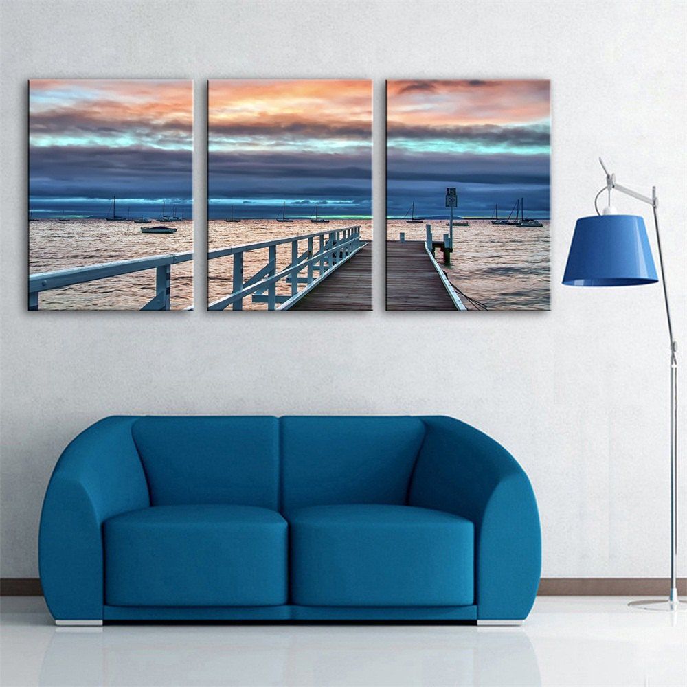 

Special Design Frameless Paintings Harbour Print 3PCS, Multi