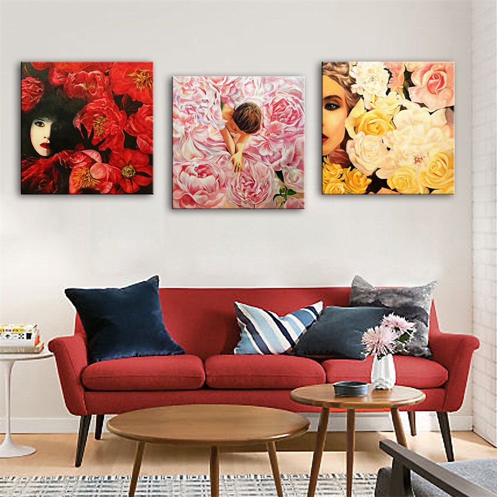

Special Design Frameless Paintings Women and Roses Print 3PCS, Multi