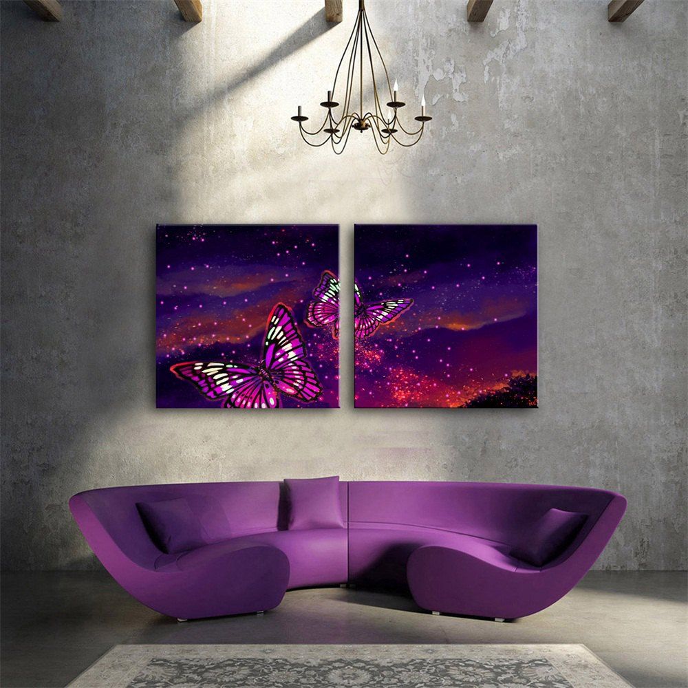 

Special Design Frameless Paintings Purple Butterfly Print 2PCS, Dark orchid