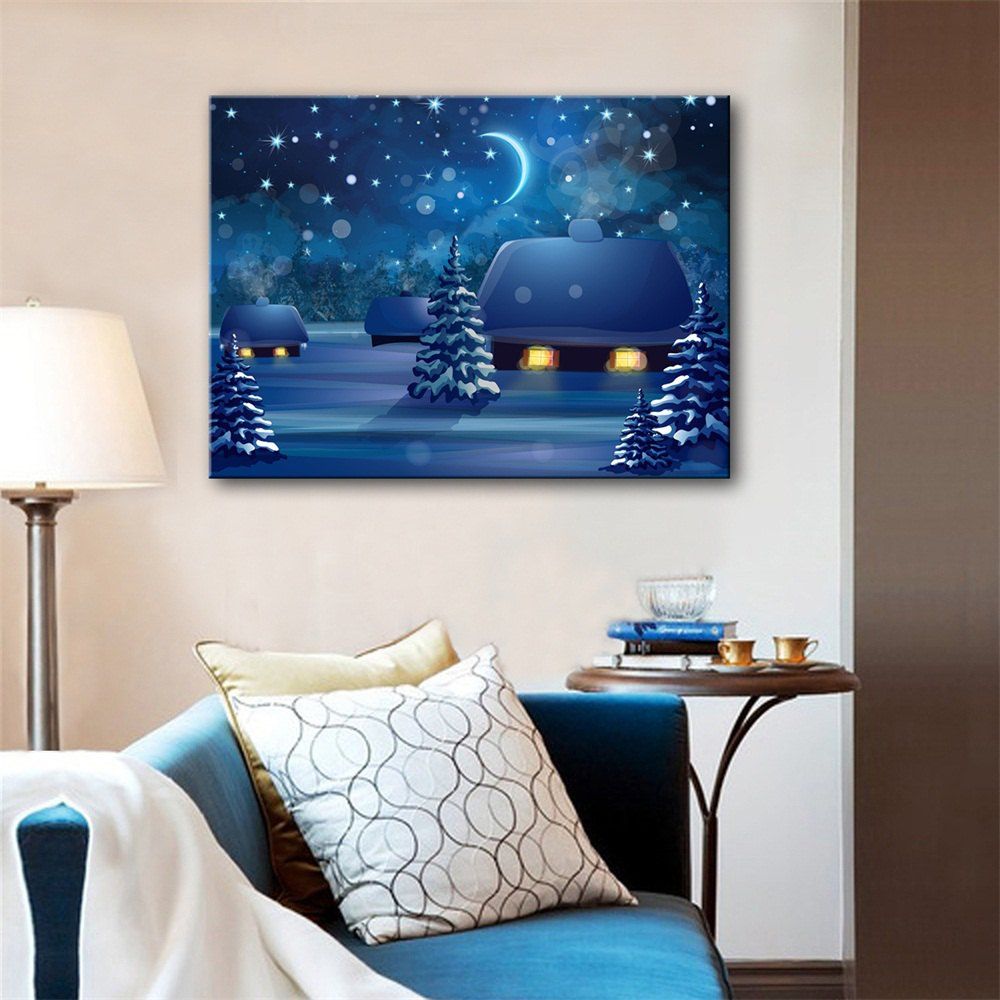 

Special Design Frameless Paintings Bright Snowy Night Print, Royal blue