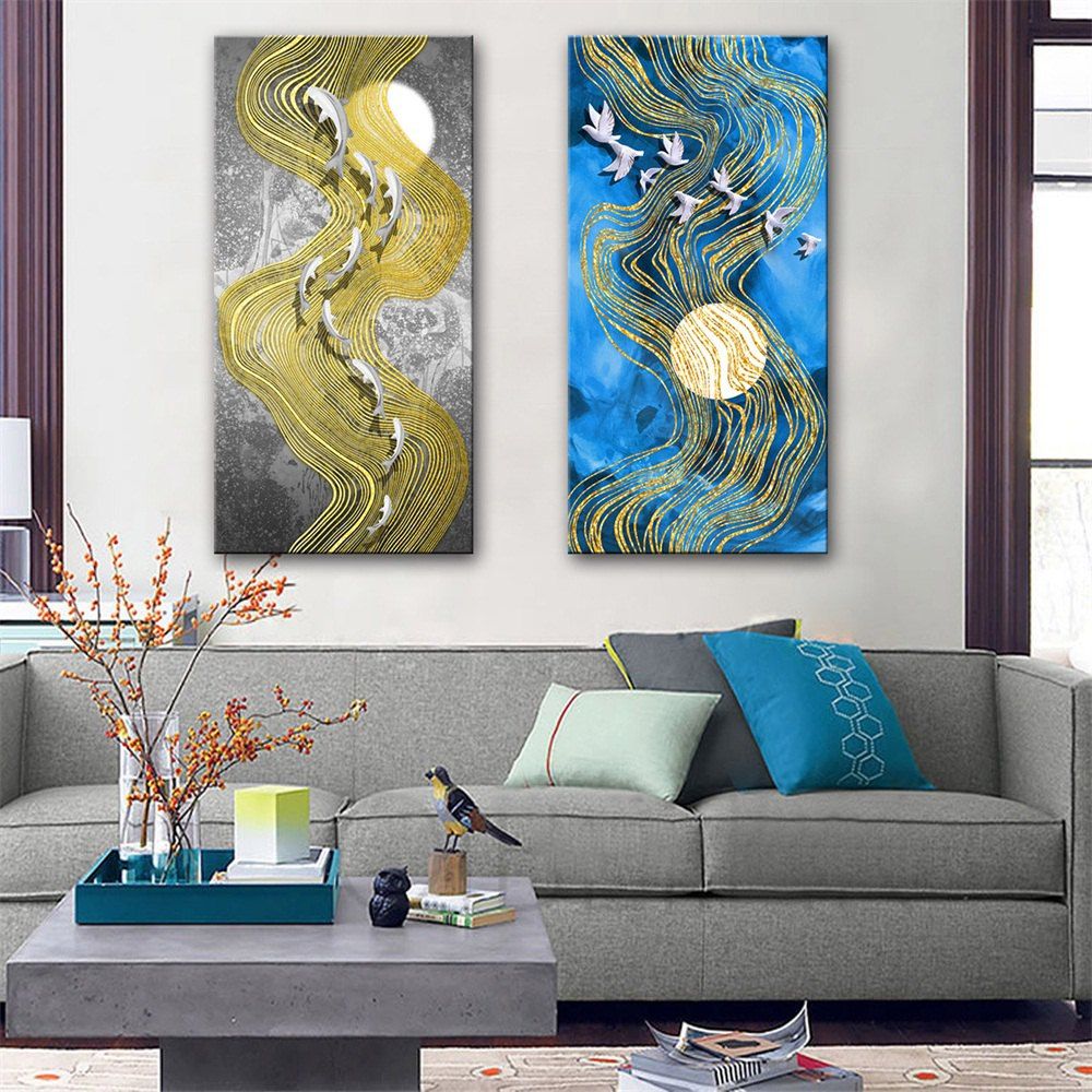 

Special Design Frameless Paintings Dove and Fish Print 2PCS, Multi