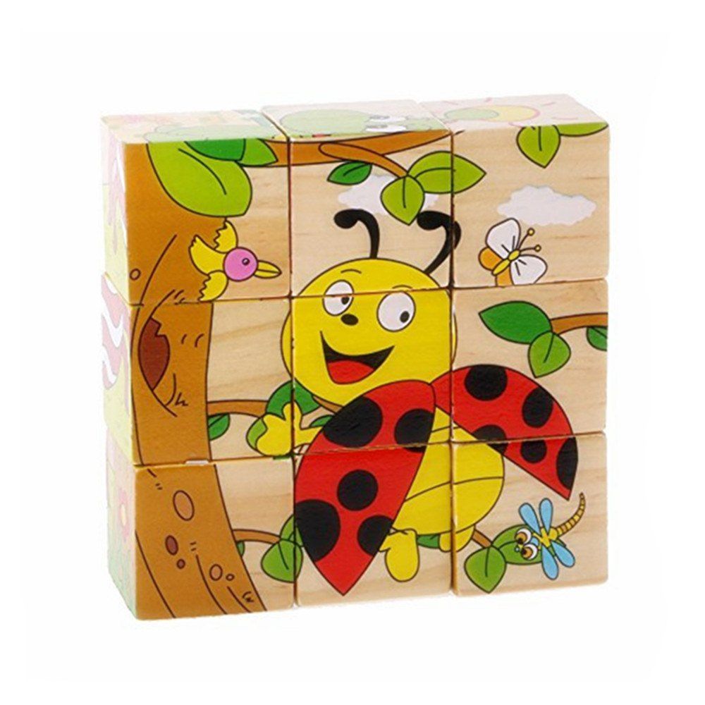

3D Cartoon Six Sides Wooden Puzzle Education Learning Tools Toy for Kids, Multi-b