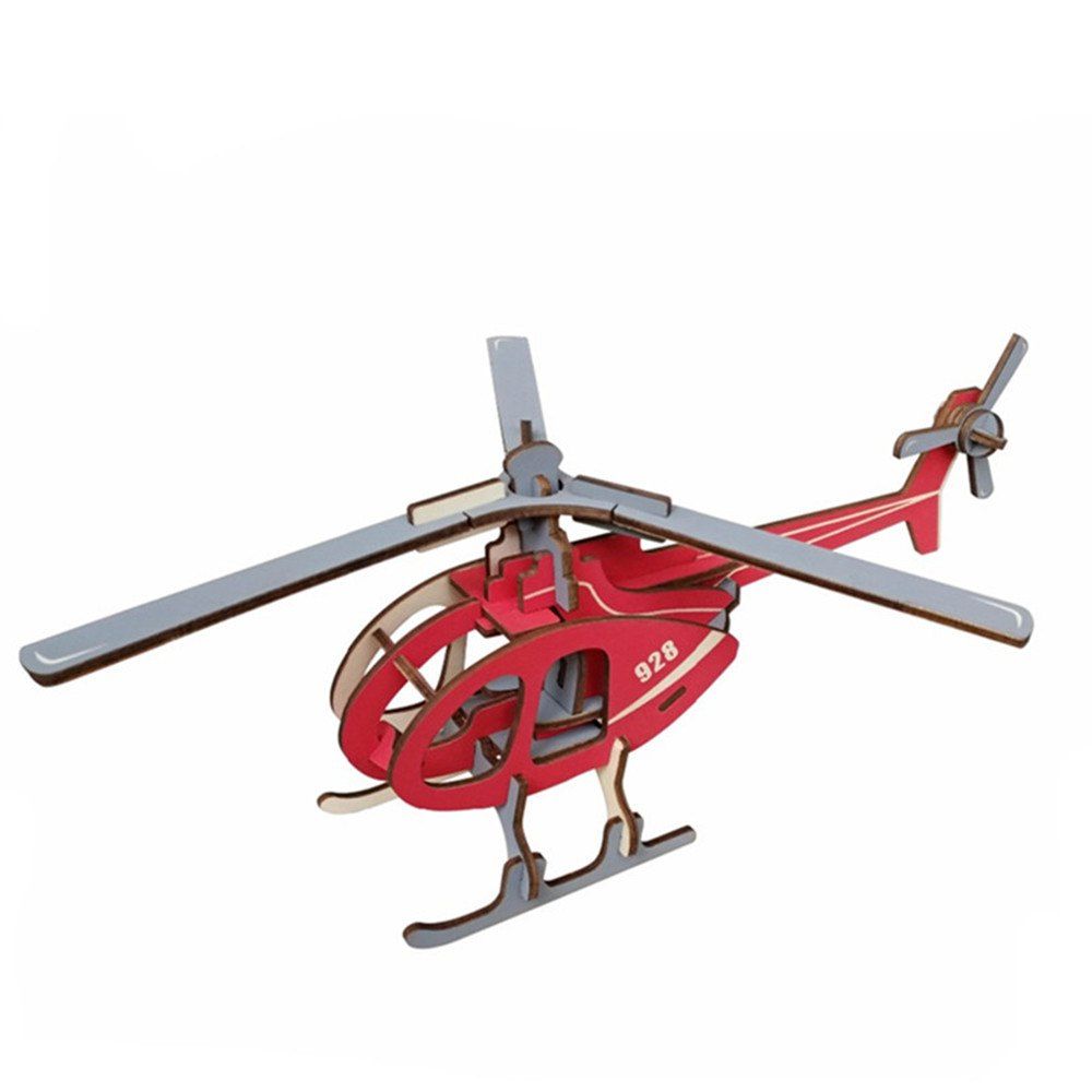 

Creative Helicopter 3D Wood DIY Laser Cut Puzzles Jigsaw Model Toy, Red