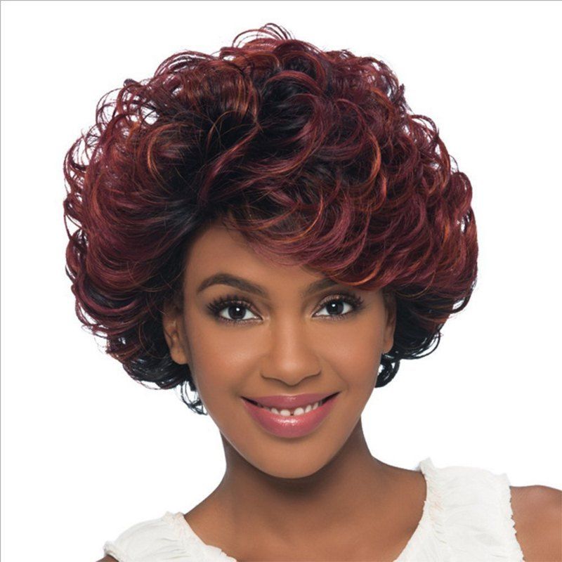 

Wine Red Gradient Fluffy Ripple Hair Wig, Firebrick